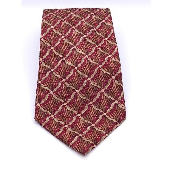 Cole Haan Mens Vintage Silk Tie Red & Gold Geometric Pattern - Picture 3 of 16